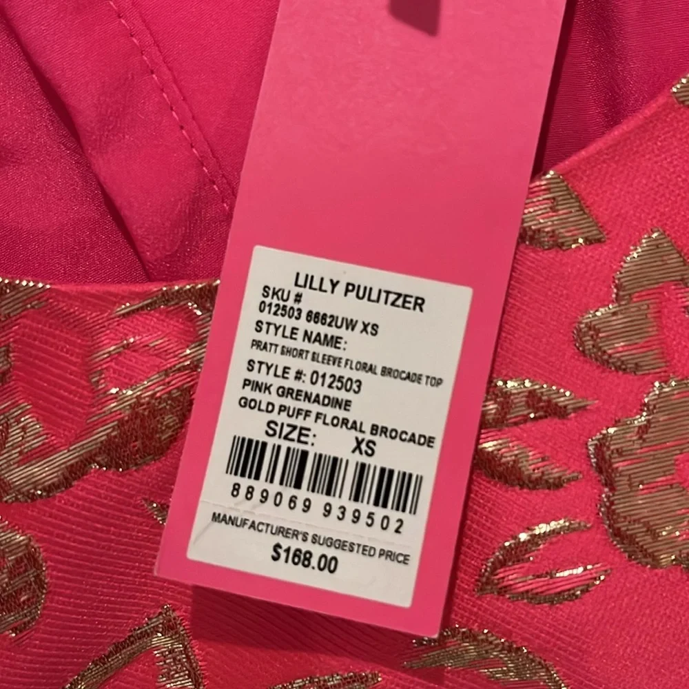 NWT Lilly Pulitzer Pratt Puff sleeve pink gold brocade top Sz XS SM - Picture 12 of 13